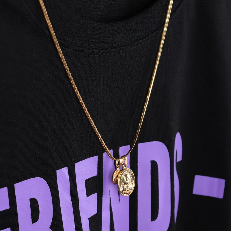 Our Lady of the Round Double Pendant Gold Necklace - image 2