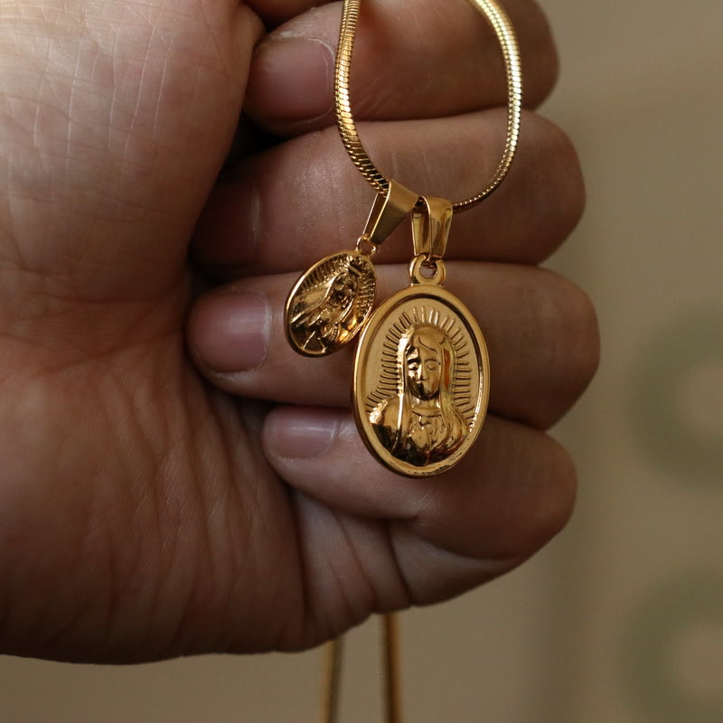 Our Lady of the Round Double Pendant Gold Necklace - Golden - image 1