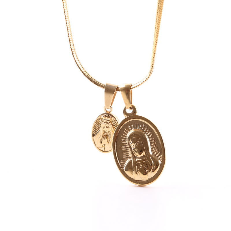 Our Lady of the Round Double Pendant Gold Necklace - image 4
