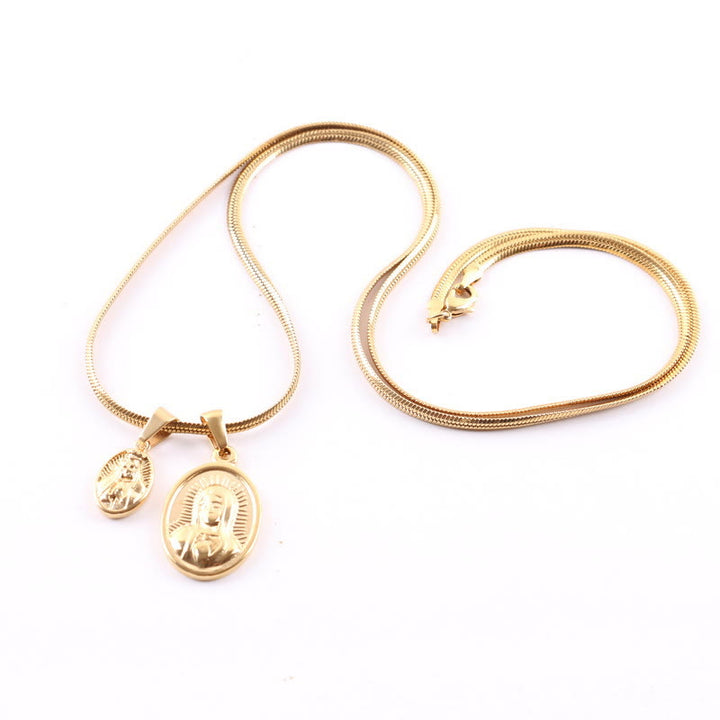 Our Lady of the Round Double Pendant Gold Necklace - image 6