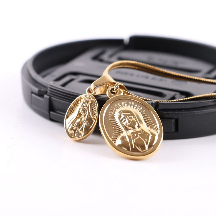 Our Lady of the Round Double Pendant Gold Necklace - image 2