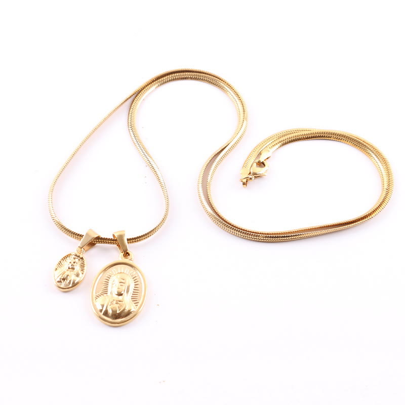 Our Lady of the Round Double Pendant Gold Necklace - image 5