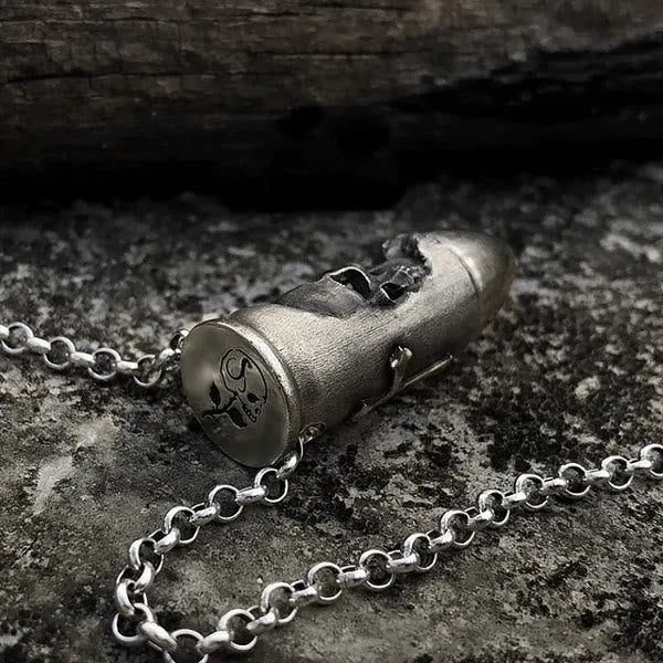 Skull and Crossbones Bullet Pendant Necklace - Bullet Shape - image 1