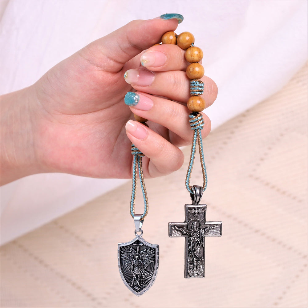 Holy Spirit Jesus Cross & St. Michael the Archangel Medal Pocket Rosary - image 2