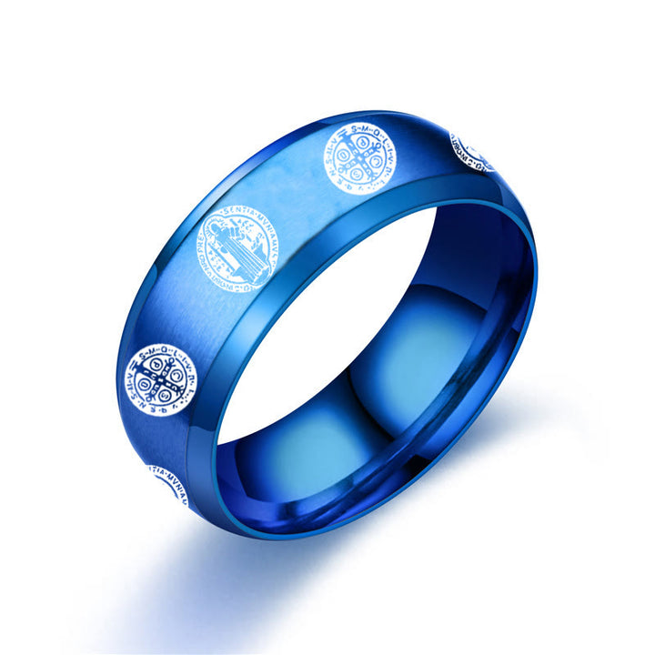 Christian Religion St. Benedict Titanium Ring - US12 - Blue - image 6