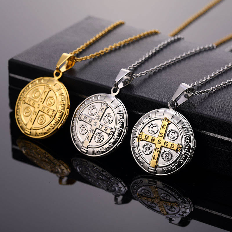Christ Classic St. Benedict Pendant Titanium Necklace - Golden - image 1