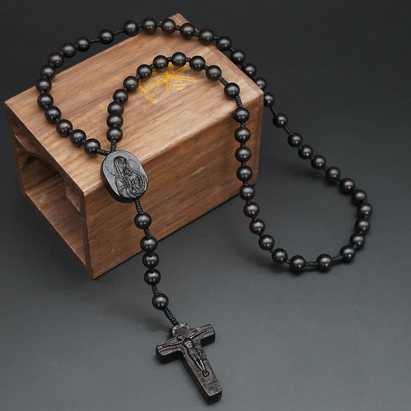 Christianartworkshop Quality Original Handmade Praying Rosary (Red Sandalwood/Ebony) - Ebony-8mm - image 6