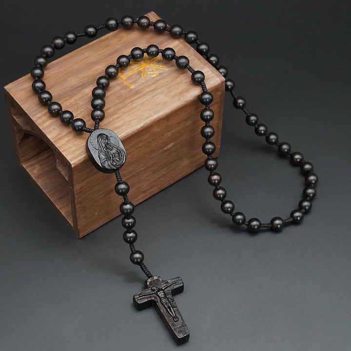 Christianartworkshop Quality Original Handmade Praying Rosary (Red Sandalwood/Ebony) - Ebony-8mm - image 6