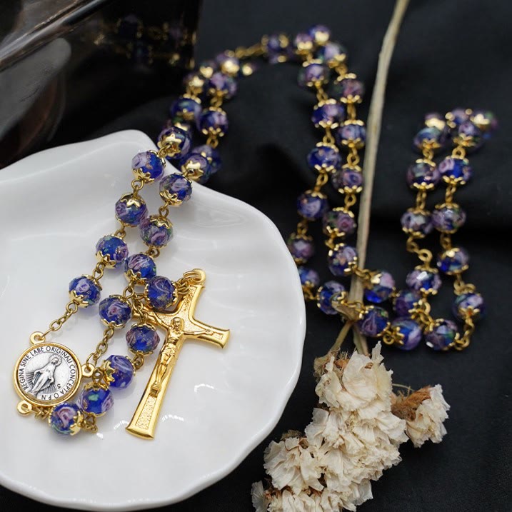 Christianartworkshop Virgin Mary Glazed Multi-color Crystal Rosary - Blue - image 0
