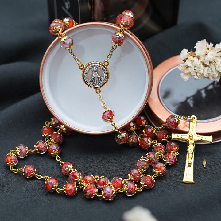 Christianartworkshop Virgin Mary Glazed Multi-color Crystal Rosary - Red - image 6