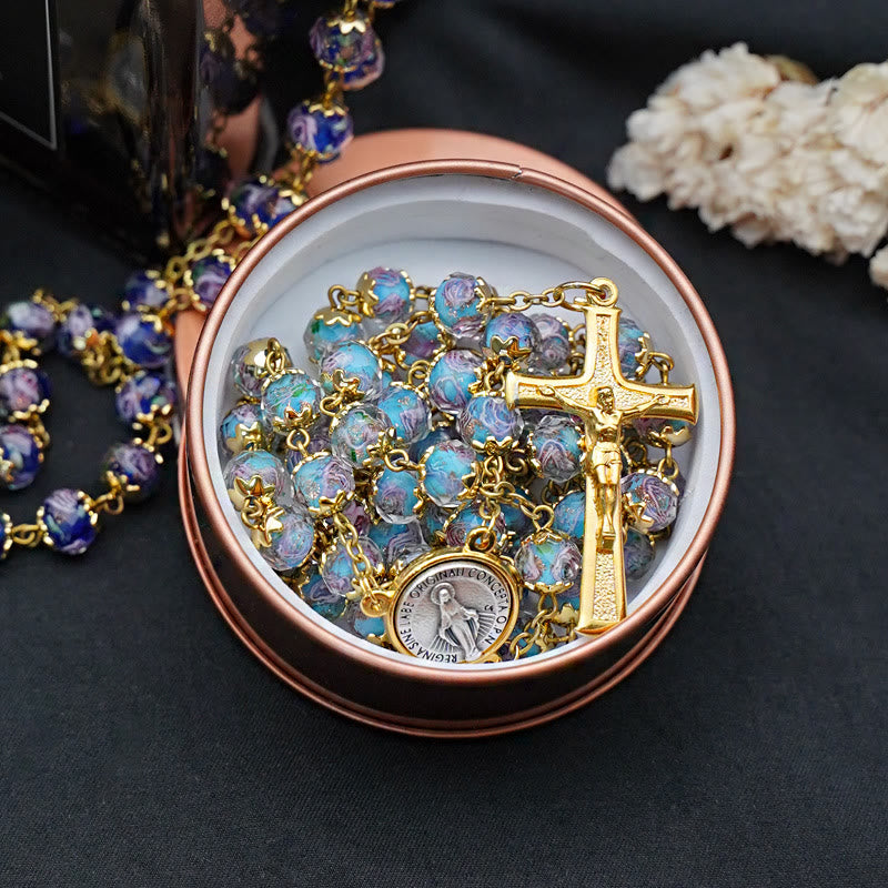 Christianartworkshop Virgin Mary Glazed Multi-color Crystal Rosary - Sky Blue - image 8