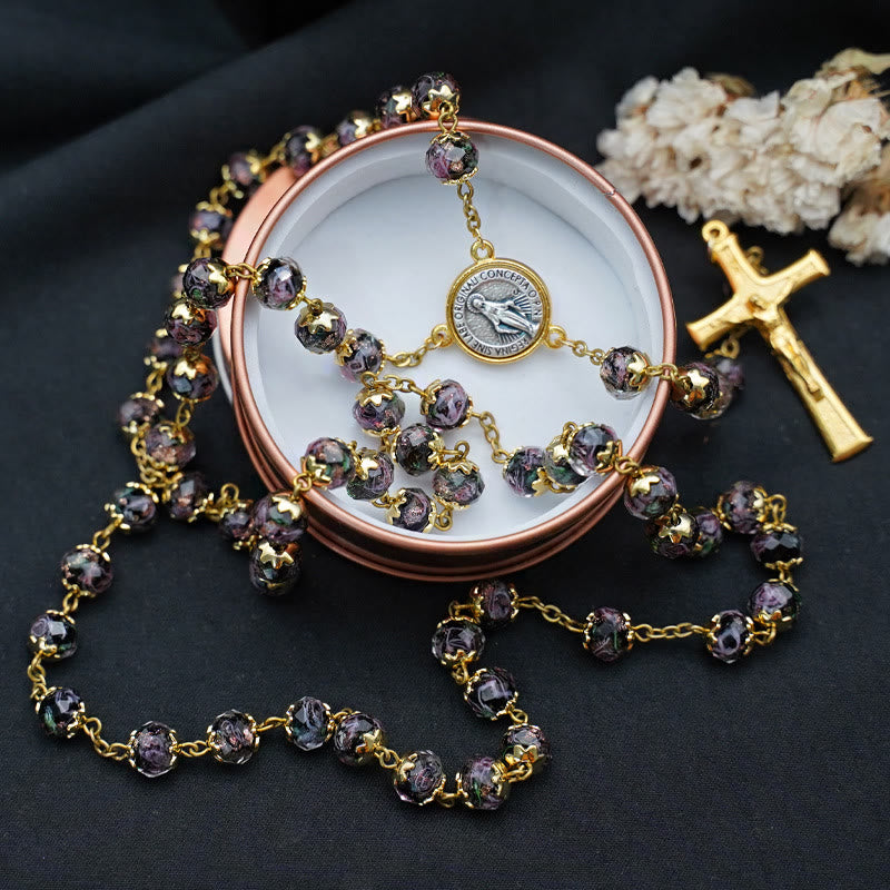 Christianartworkshop Virgin Mary Glazed Multi-color Crystal Rosary - Black - image 7