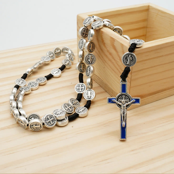 St. Benedict Alloy Hand-woven Rosary with Crucifix - Blue - image 2