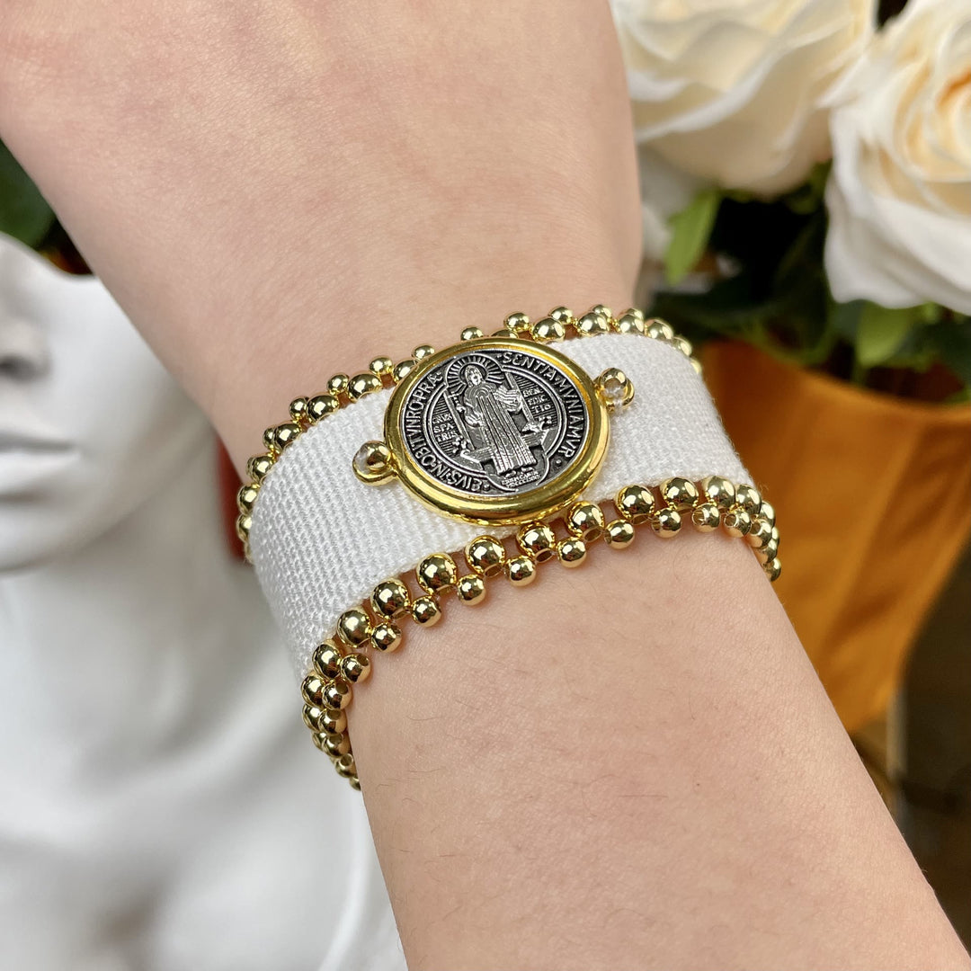 Christianartworkshop Handmade St. Benedict Protection Braided Bracelet - White - image 0