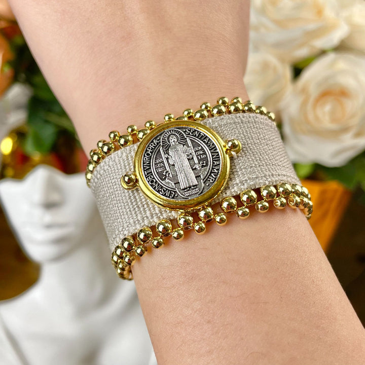 Christianartworkshop Handmade St. Benedict Protection Braided Bracelet - Grey - image 3