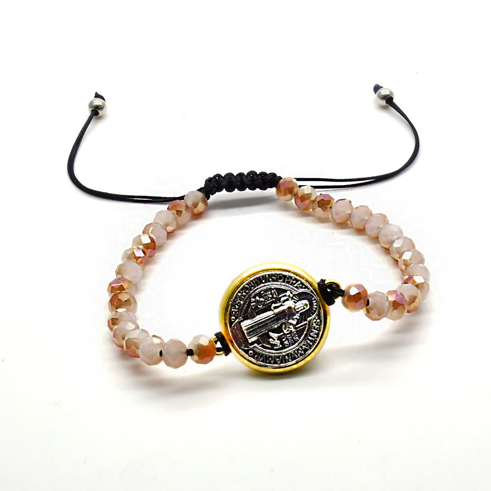 Christianartworkshop Saint Benedict Medal Cross Charm Adjustable Bracelet - Apricot - image 1