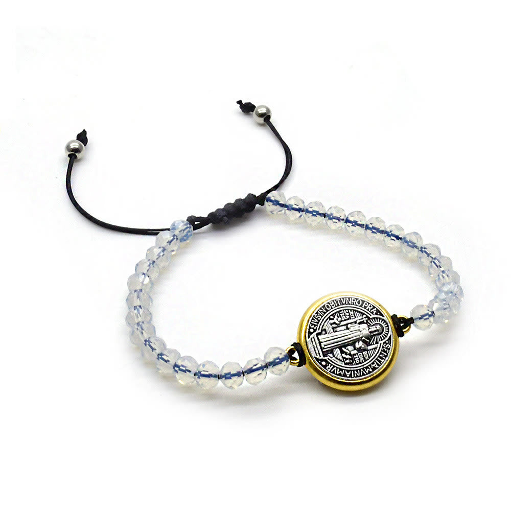Christianartworkshop Saint Benedict Medal Cross Charm Adjustable Bracelet - White - image 2