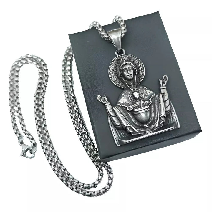 Virgin Mary Prayer Pendant Necklace Stainless Steel Catholic Medallion Protecion Chain - image 4