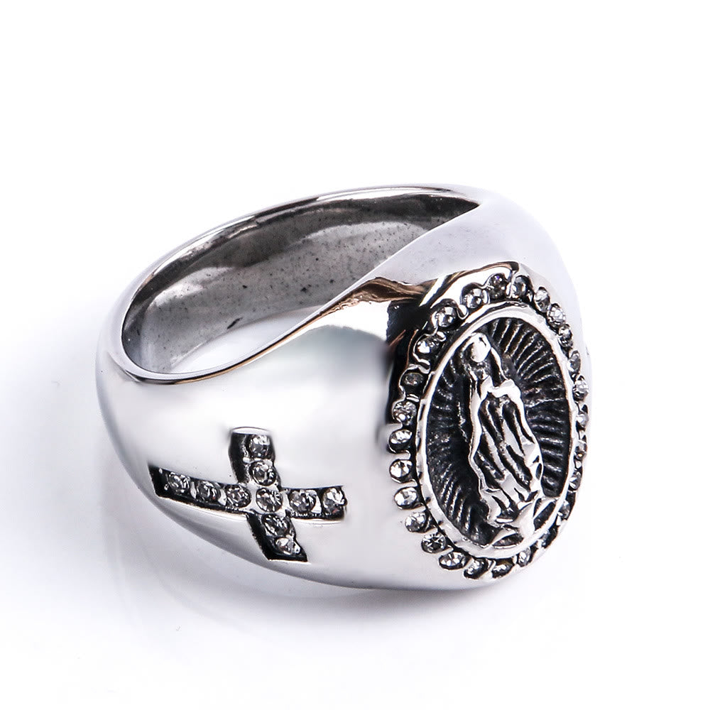 Christianartworkshop Virgin Mary Stainless Steel Ring Cross Sign Catholic Rings for Religious Jewelry - image 8