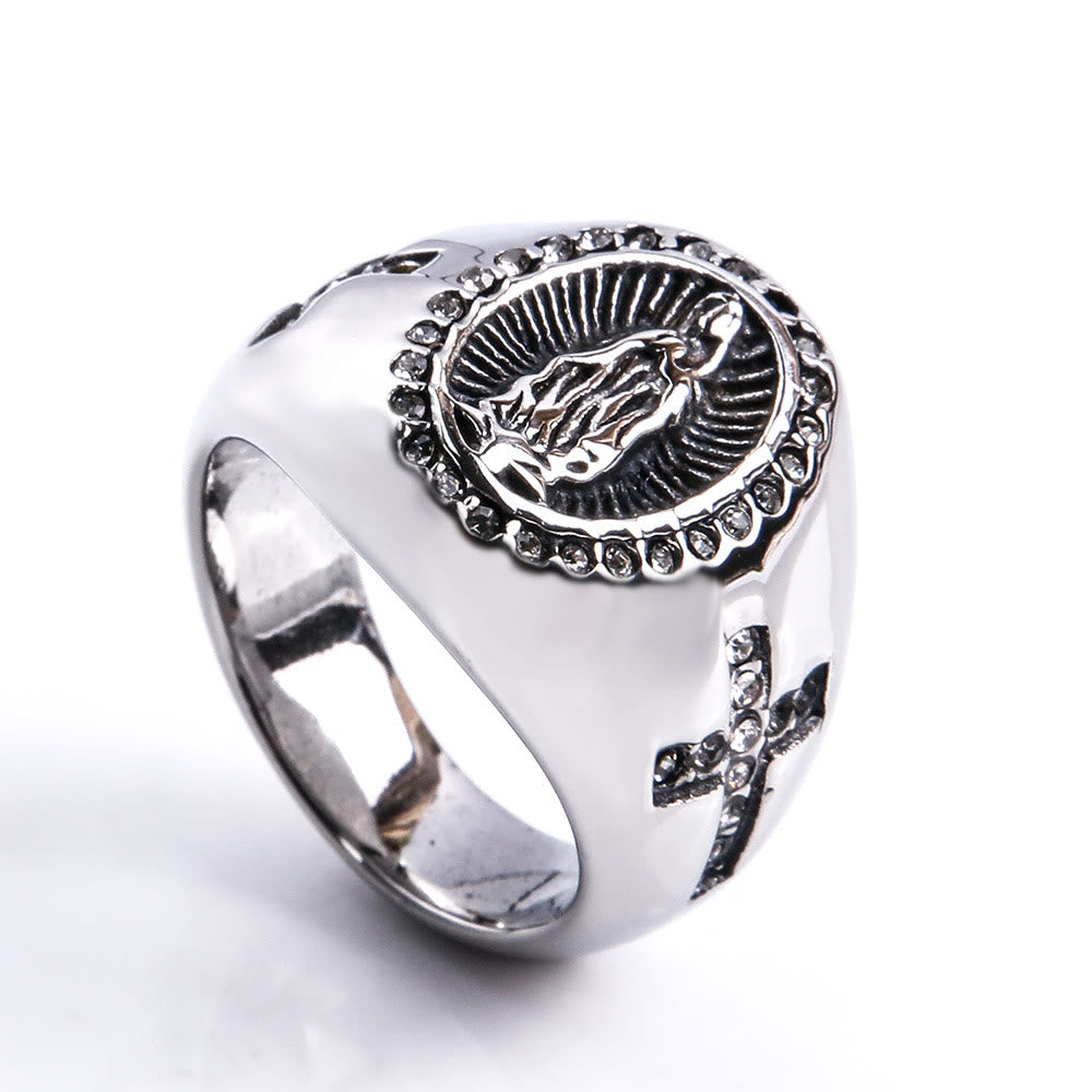Virgin Mary Stainless Steel Ring Cross Sign Catholic Rings for Religious Jewelry - US13 - Metallic - image 7