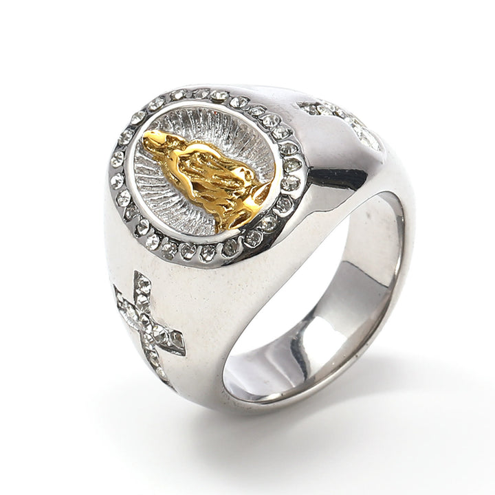 Virgin Mary Stainless Steel Ring Cross Sign Catholic Rings for Religious Jewelry - US13 - Metallic-gold - image 11
