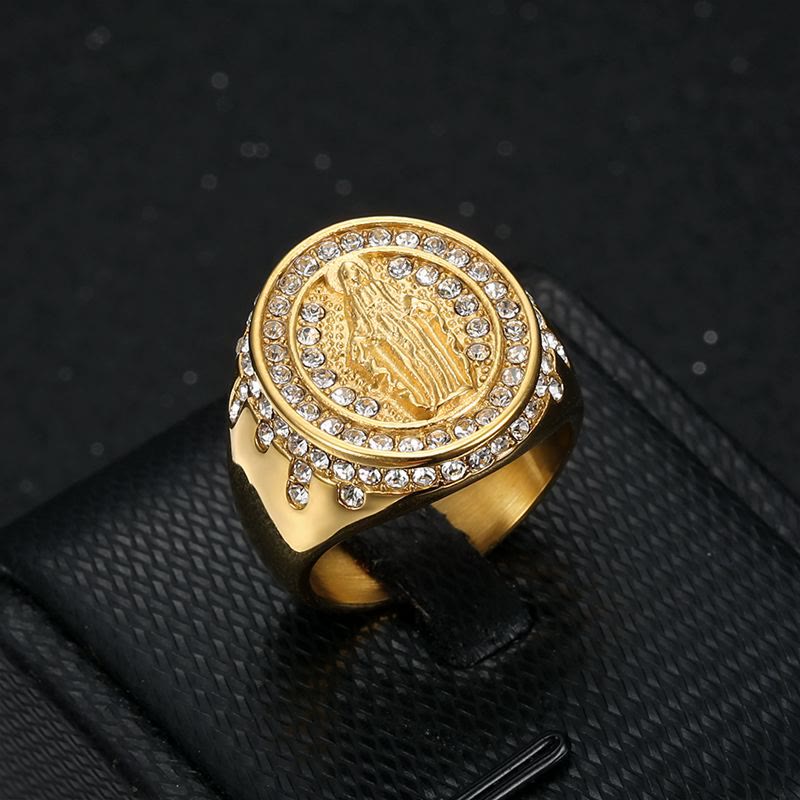 Virgin Mary Stainless Steel Catholic Ring - US13 - Golden - image 1