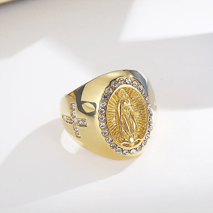 Christianartworkshop Virgin Mary Stainless Steel Ring Cross Sign Catholic Rings for Religious Jewelry - image 2