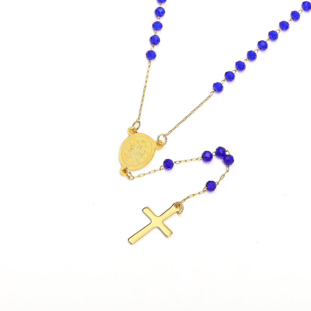 Virgin Mary Medal & Cross Pendant Glass Beads Necklace - image 4
