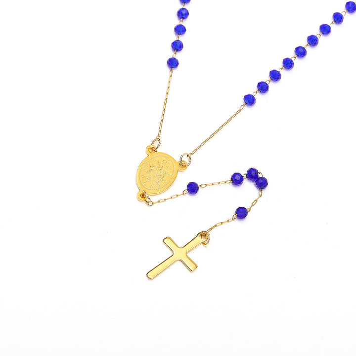 Virgin Mary Medal & Cross Pendant Glass Beads Necklace - image 3