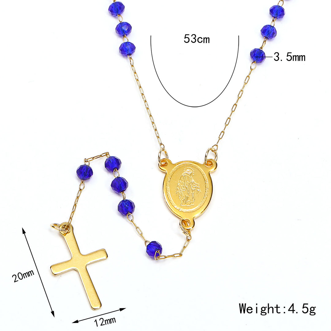 Virgin Mary Medal & Cross Pendant Glass Beads Necklace - image 5
