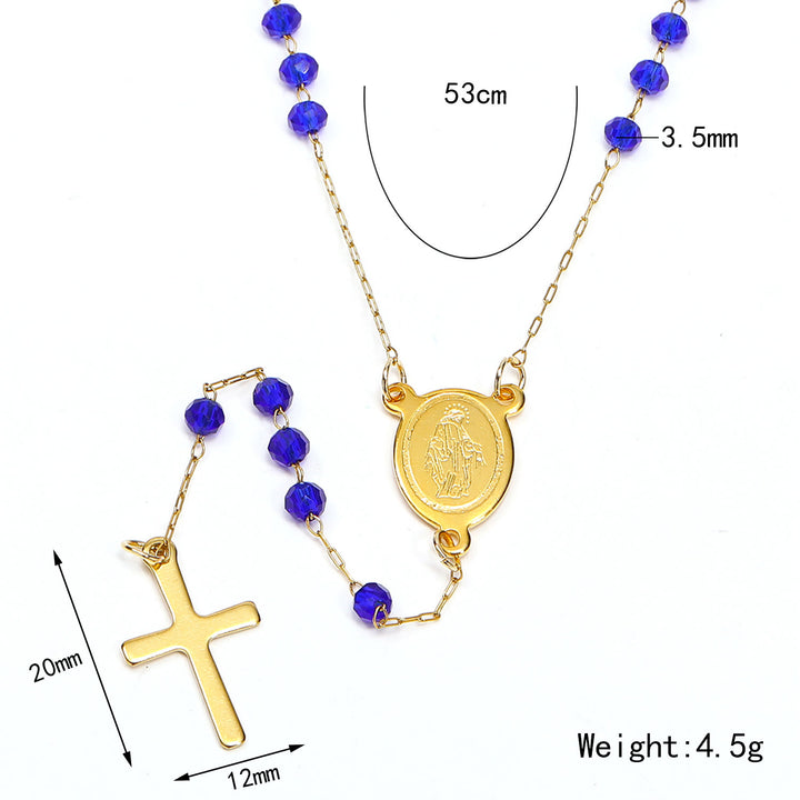 Virgin Mary Medal & Cross Pendant Glass Beads Necklace - image 5