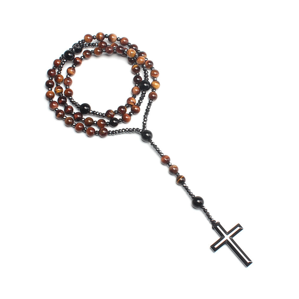 Agate/Tiger's Eye Stone Cross Catholic Rosary - image 11
