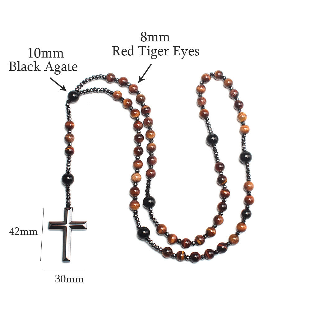 Agate/Tiger's Eye Stone Cross Catholic Rosary - image 12