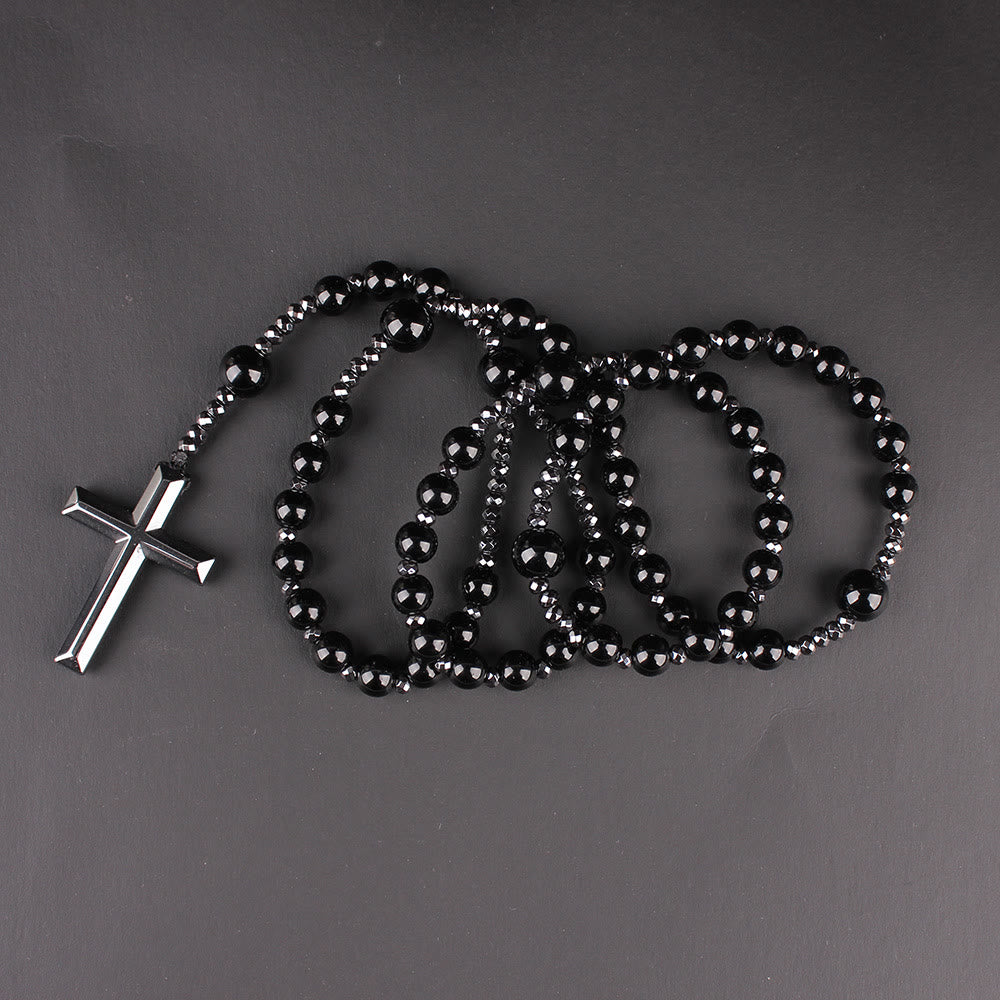 Christianartworkshop Agate/Tiger's Eye Stone Cross Catholic Rosary - image 5