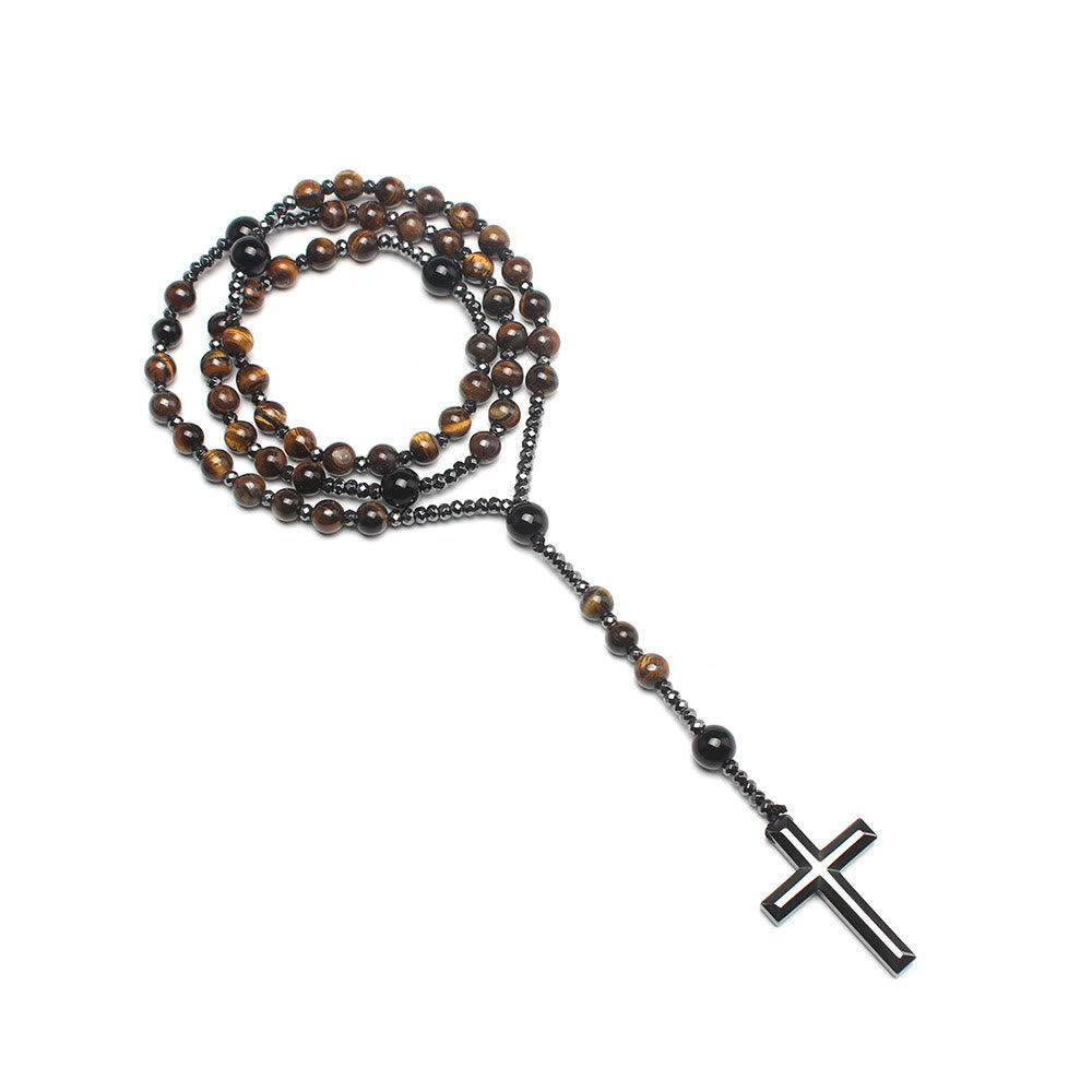 Agate/Tiger's Eye Stone Cross Catholic Rosary - image 9