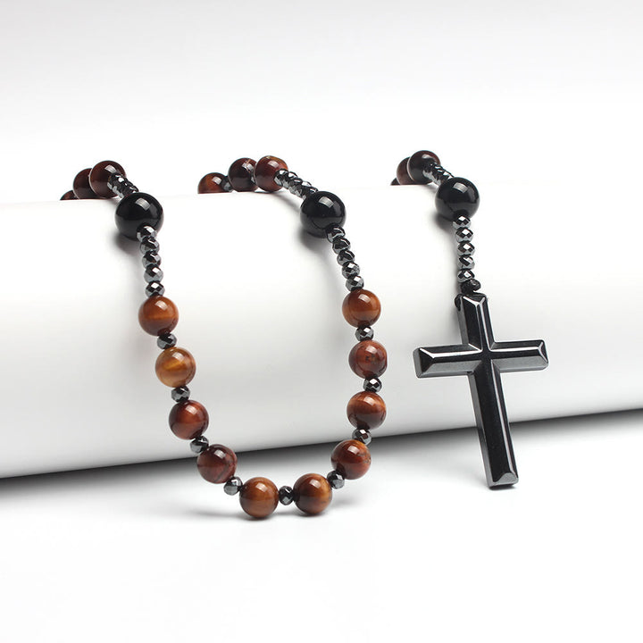 Agate/Tiger's Eye Stone Cross Catholic Rosary - Red Tiger's Eye - image 4