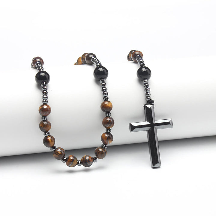 Agate/Tiger's Eye Stone Cross Catholic Rosary - Yellow Tiger's Eye - image 2