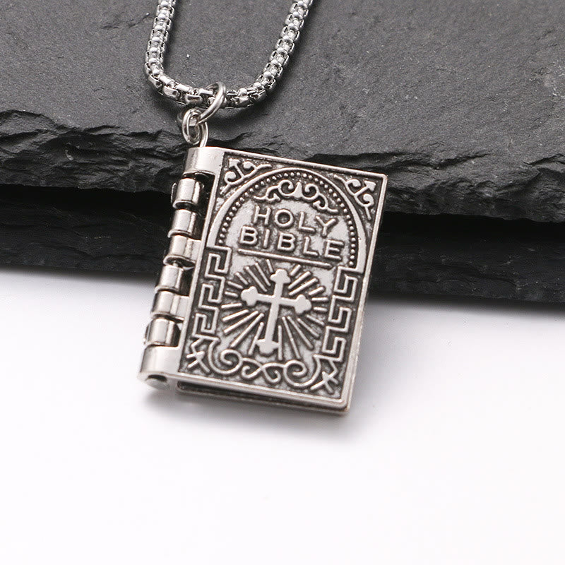 Turnable Holy Bible Pendant Christian Necklace - image 1