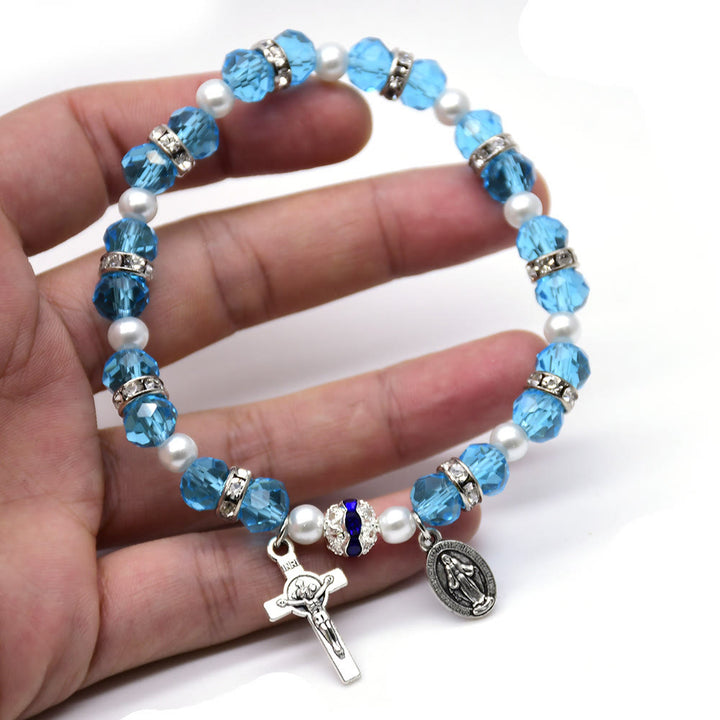 Christianartworkshop Crystal Beads Stretch Bracelet with Crucifix and Miraculous Medal - image 8