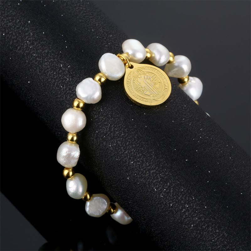 Christianartworkshop Saint Benedict Medal Irregular Pearl Bracelet - image 2
