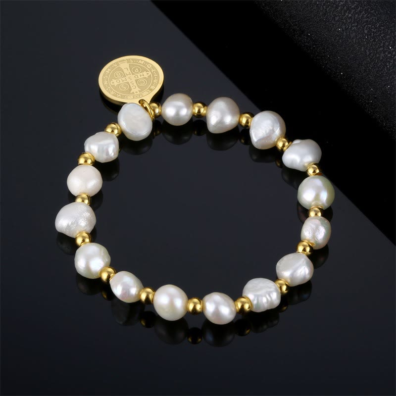 Christianartworkshop Saint Benedict Medal Irregular Pearl Bracelet - image 3