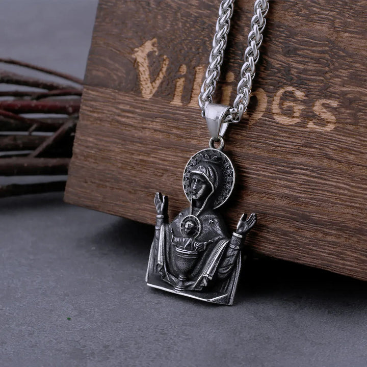 Virgin Mary Prayer Pendant Necklace Stainless Steel Catholic Medallion Protecion Chain - image 1