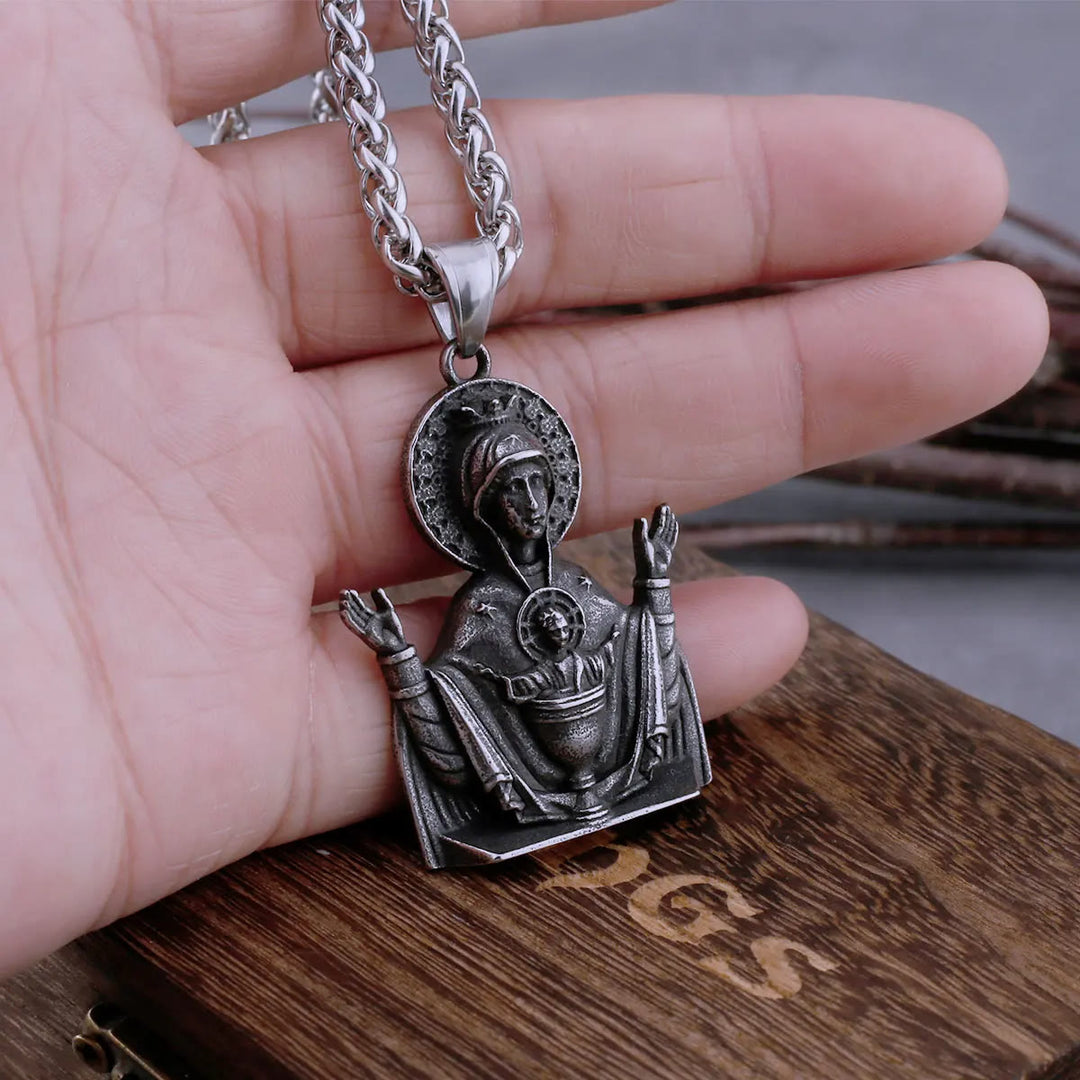 Virgin Mary Prayer Pendant Necklace Stainless Steel Catholic Medallion Protecion Chain - image 3