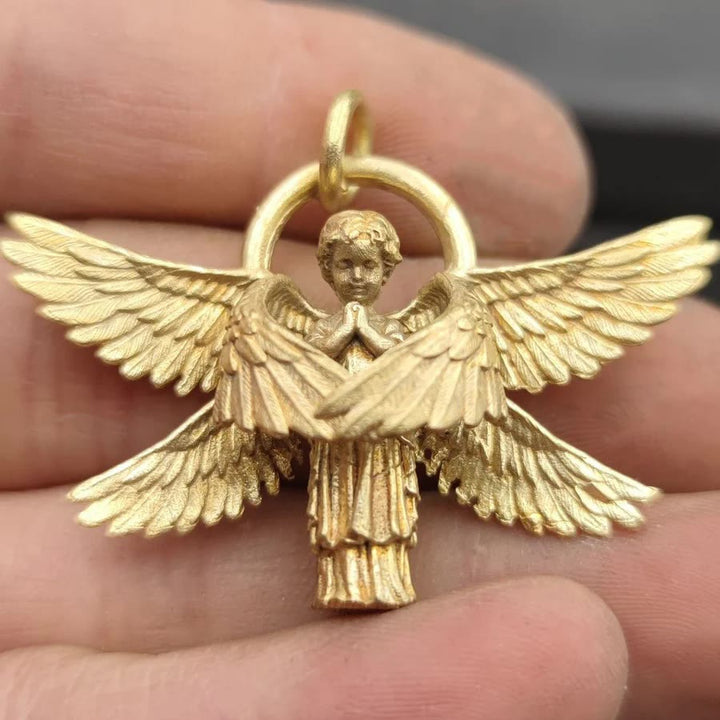 Praying Angel Wing Pendant Good Luck Necklace - Golden - image 7