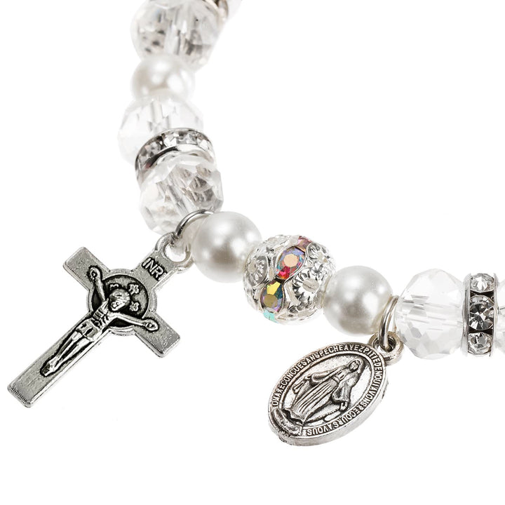 Christianartworkshop Crystal Beads Stretch Bracelet with Crucifix and Miraculous Medal - image 5