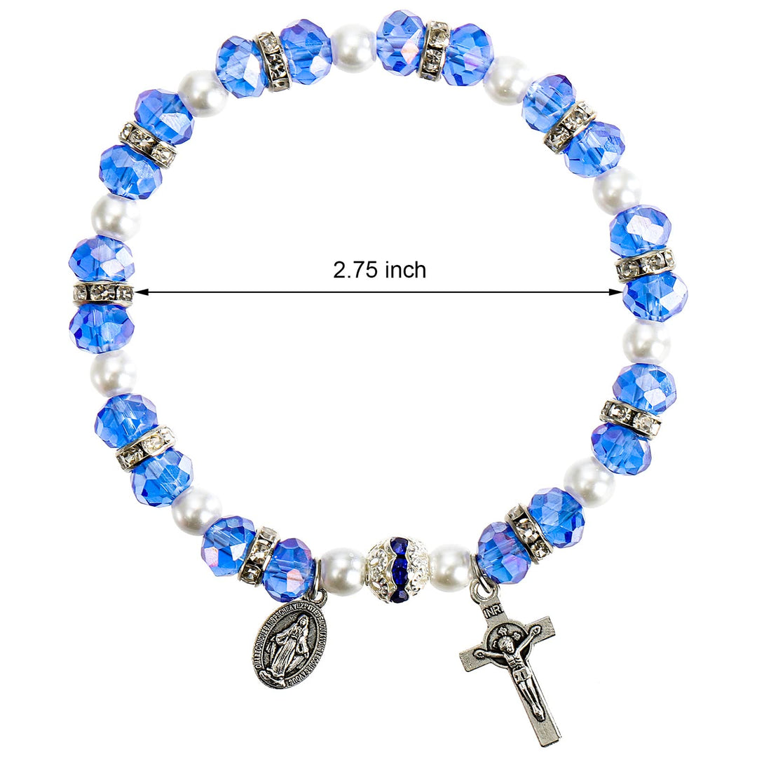 Christianartworkshop Crystal Beads Stretch Bracelet with Crucifix and Miraculous Medal - image 6