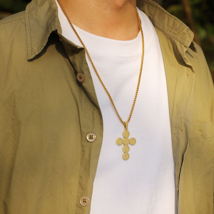 Christianartworkshop Round St. Benedict Cross Gold Pendant Necklace - image 3