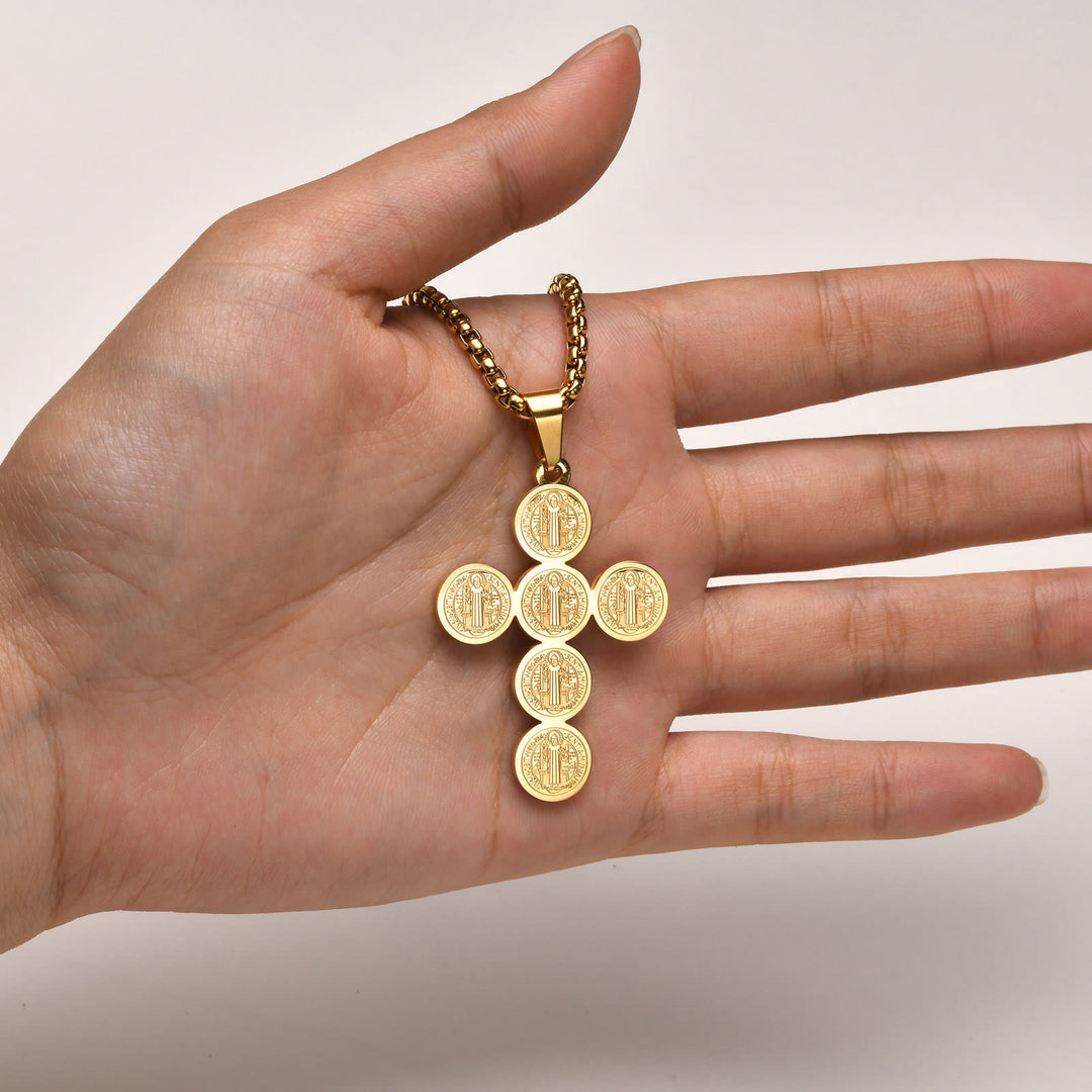 Christianartworkshop Round St. Benedict Cross Gold Pendant Necklace - image 3
