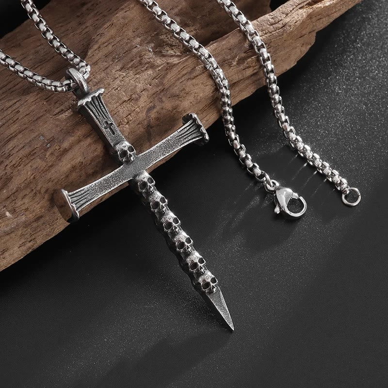 Titanium Steel Skull Nail Cross Pendant Necklace - image 5