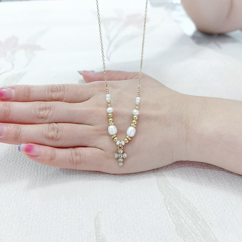 Freshwater Pearl Cross Necklace - image 3